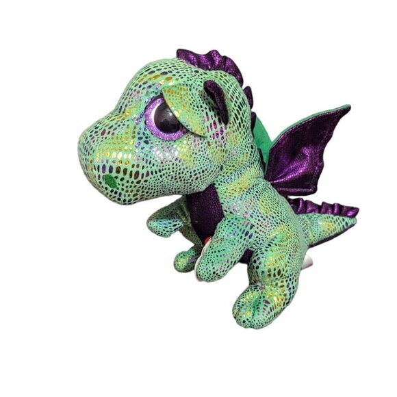 Ty Beanie Boo Cinder the Dragon Plush Toy - Green & Purple10" - Picture 2 of 9